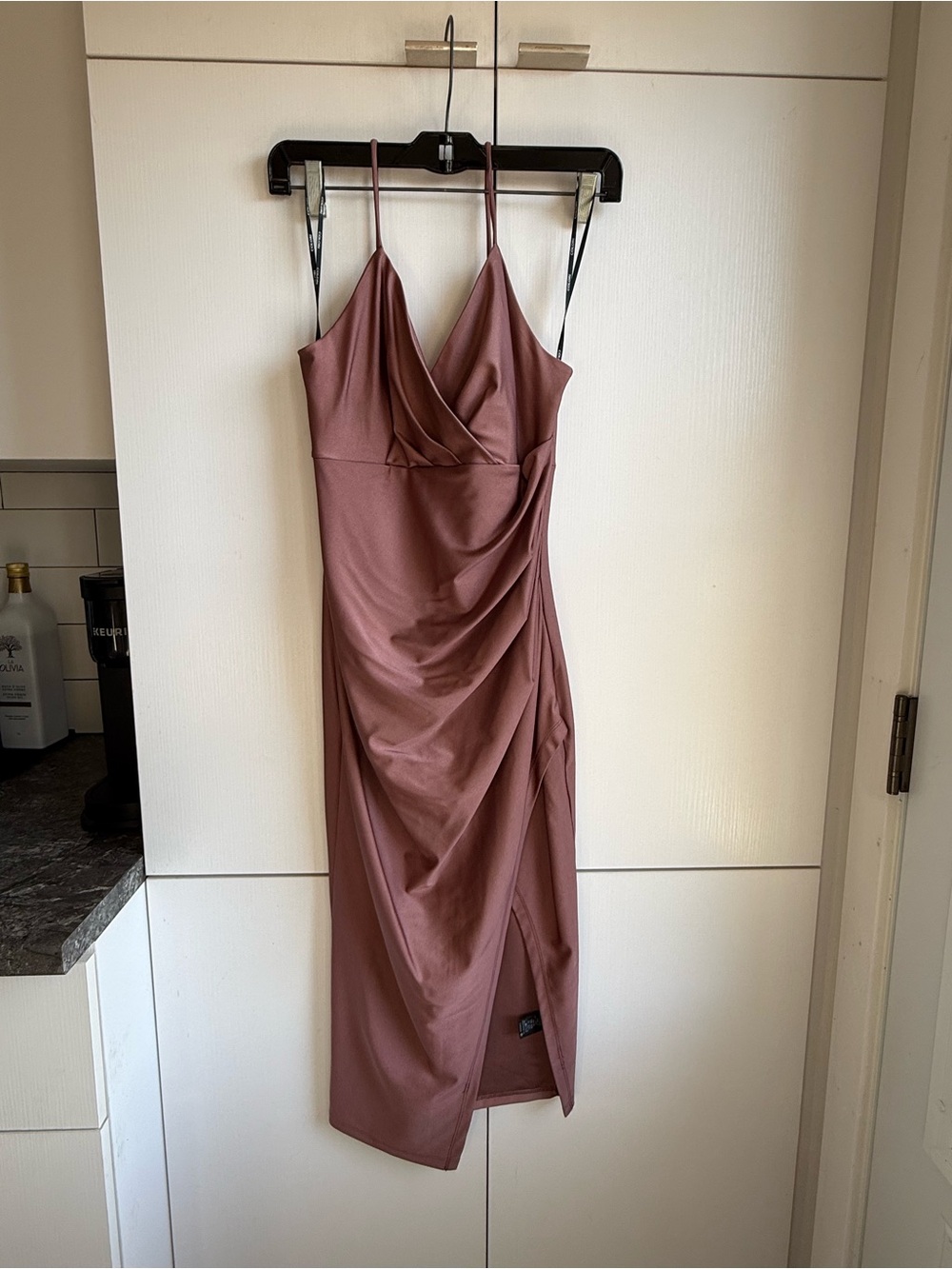 Mauve Spaghetti-Strap Draped Midi Dress